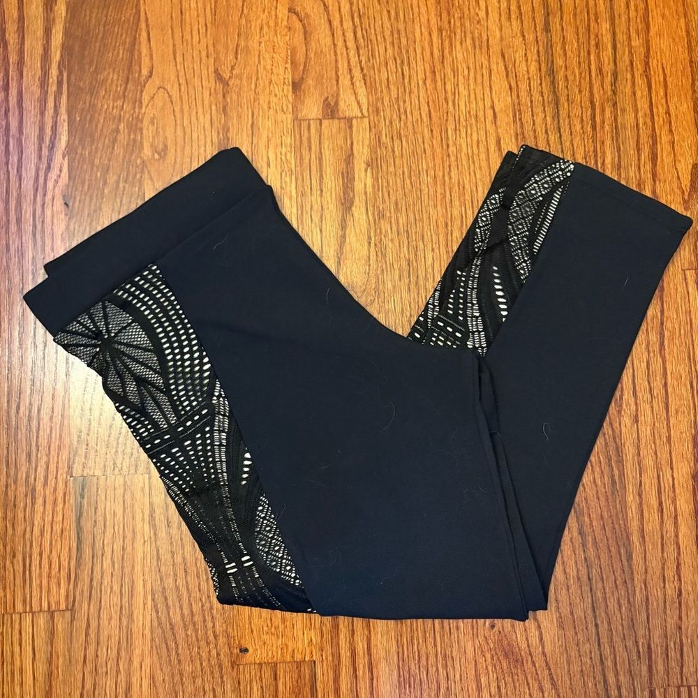 SOLOW x Daniella Clarke Black Leggings with Sheer Lace Panel Detail Size M